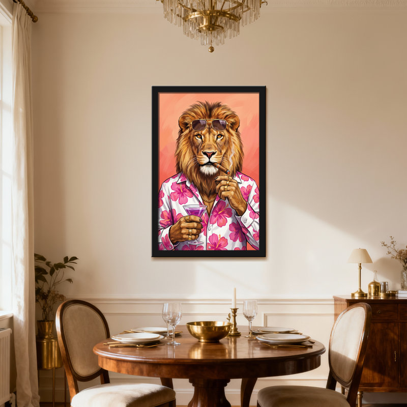 Mercer41 Animals Lion With Sunglasses Pink Shirt Cocktail Cigar